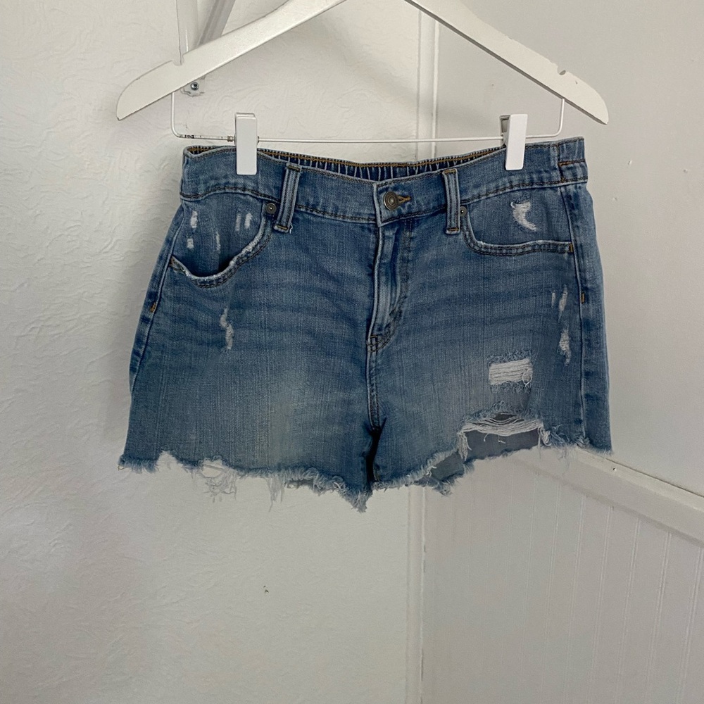 Aerie Blue Distressed Jean Shorts with Raw Hem